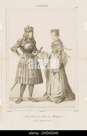 Mittelalterliche Zeichnung von Albrecht Dürer: Maximilian I. und Marie de Bourgogne Maximilian I. (22. März 1459 – 12. Januar 1519) war ab 14 König der Römer Stockfoto