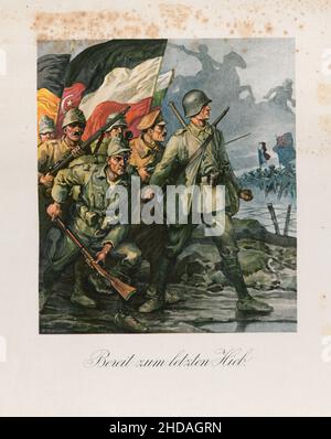 Altes deutsches Propagandaplakat der Kriegsbindung. 1918 bereit für den letzten Schlag: Selbst die nicht-Kämpfer im Heimattitel selbst mit der Unterzeichnung des 8 Stockfoto