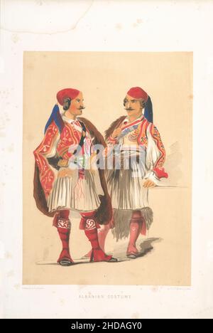 Vintage-Farblithographie des Osmanischen Reiches: Albanisches Kostüm 1854, von Forbes Mac Bean (Künstler) und Justin Sutcliffe (Lithograph) Stockfoto