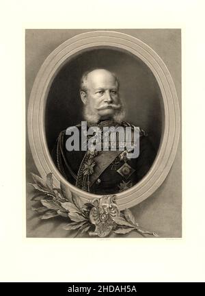 Kupferstich-Porträt von Wilhelm I., deutscher Kaiser, 1875 Wilhelm I. oder Wilhelm I. (1797 – 1888) war ab dem 2. Januar 1861 König von Preußen und deutscher Kaiser Stockfoto