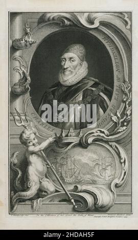 Porträt von Charles Howard, 1st Earl of Nottingham. 1739 Charles Howard, 1st Earl of Nottingham, 2nd Baron Howard of Effingham (1536 – 1624), bekannt als Stockfoto