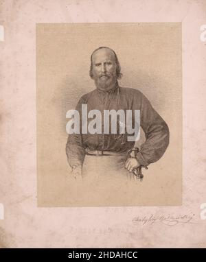 Porträt von Giuseppe Garibaldi. 1860-1861 Giuseppe Maria Garibaldi (1807 – 1882) war ein italienischer General, Patriot und Republikaner. Er trug zum bei Stockfoto