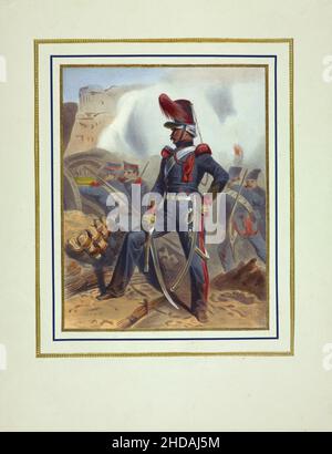 Vintage Farblithograoh der französischen Armee militärischen Traditionen: Belagerung von Antwerpen (1832) 1837, von Jacques-Francois Llanta (1807-1864) die Belagerung von Antwerpen Stockfoto