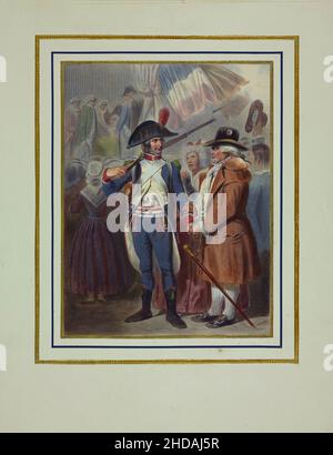 Vintage-Farblithographie der Französischen Revolution: Die in Gefahr geratene Heimat, 1792 1837, von Jacques-Francois Llanta (1807-1864) Stockfoto