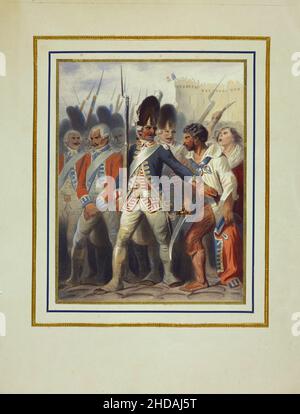 Vintage Lithographie der Französischen Revolution: Paris, bei der Eroberung der Bastille, 1789. 1837, von Jacques-Francois Llanta (1807-1864) Stockfoto