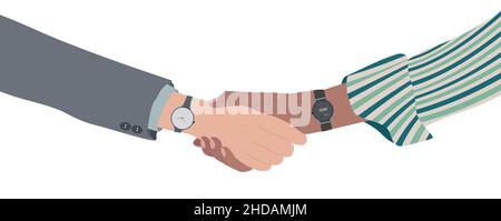 Nahaufnahme eines Handshakes zwischen zwei Geschäfts- oder Finanzleuten. Begrüßung zwischen Geschäftsleuten. Konzept der Zusammenarbeit Vertrauen Deal Meeting Erfolg. Team Stock Vektor