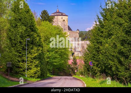 Malerischer Blick auf Schloss Kost in Podkost, Böhmisches Paradies (Cesky Raj), Kralovehradecky kraj, Tschechische Republik. Stockfoto