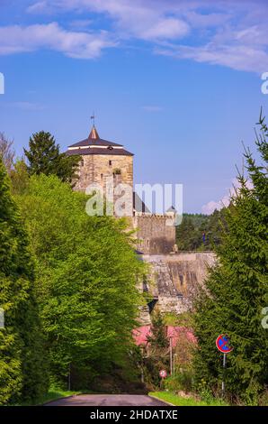 Malerischer Blick auf Schloss Kost in Podkost, Böhmisches Paradies (Cesky Raj), Kralovehradecky kraj, Tschechische Republik. Stockfoto