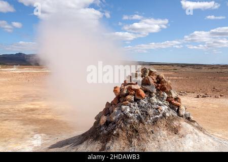 Dampfende Fumarolen aus einer geothermischen Quelle Stockfoto