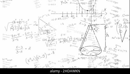 Bild der mathematischen Gleichungen von Hand auf weißem Hintergrund geschrieben Stockfoto