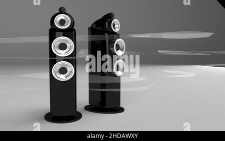 Schwarze Standlautsprecher. 3D Rendern Stockfoto