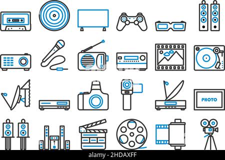 Multimedia-Symbol Eingestellt. Editierbare Fett Formatigte Kontur Mit Farbfüllungsdesign. Vektorgrafik. Stock Vektor