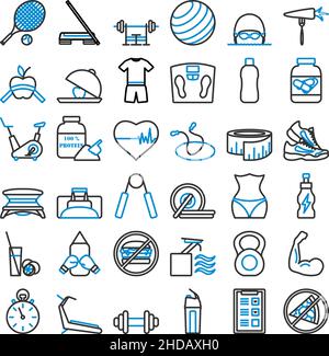 Fitness-Symbol-Set. Editierbare Fett Formatigte Kontur Mit Farbfüllungsdesign. Vektorgrafik. Stock Vektor