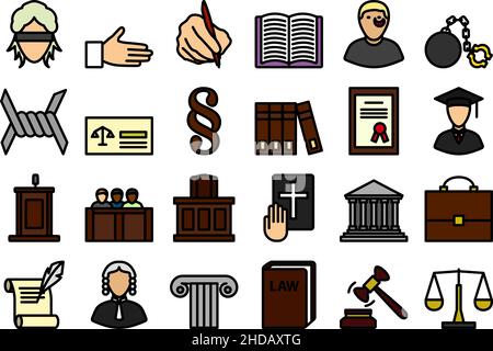 Rechtsanwaltssymbol Festgelegt. Editierbare Fett Formatigte Kontur Mit Farbfüllungsdesign. Vektorgrafik. Stock Vektor