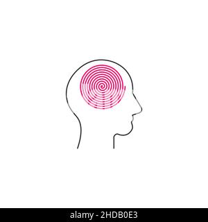 Silhouette menschliches Profil mit spiralförmiger Linie im Kopf, Metapher für geordnete Gedanken, ruhigen Geist und psychische Gesundheit. Bearbeitbare Kontur. Stock-Vektor Stock Vektor