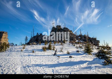 dreisessel bayerischer Wald im Winter bei Sonnenlicht Stockfoto