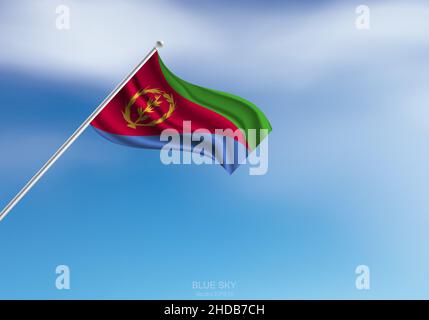 Flagge der Eritrea auf einem Stock, klarer Himmel im Hintergrund Stockfoto