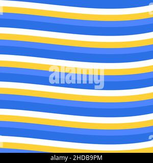 Dreifarbige Hintergrunddarstellung. Blau, weiß und gelb isoliert abstrahiert nahtloses Muster Stockfoto