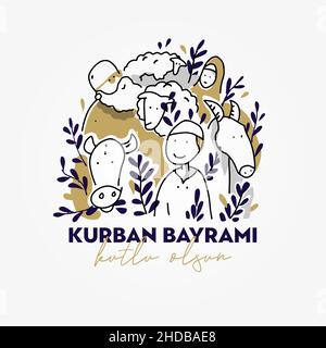 Eid al-Adha Mubarak, Fest des Opfers Gruß. (Türkisch: Kurban Bayraminiz Kutlu Olsun) Stock Vektor
