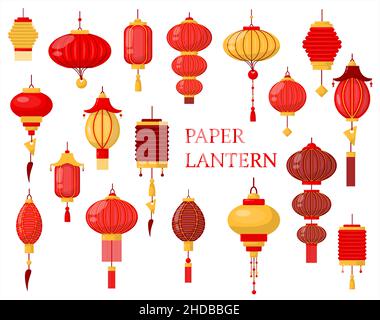 Chinesische Laterne Vektor setzen traditionelle Laterne-Licht. Flache orientalische Dekoration der chinesischen Kultur. Illustration des asiatischen Festes Dekor Stock Vektor