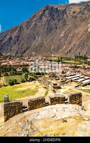 Inka-Ruinen in Ollantaytambo in Peru Stockfoto