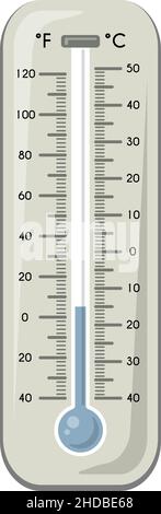Thermostat mit Kalttemperaturanzeige. Blaue Flüssigkeit im Thermometer Stock Vektor