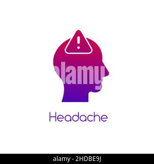 Kopf mit Vektorsymbol für Excemationswarnzeichen. Migräne, Kopfschmerzen Konzept. Stress. Psychische Störung. Vektorgrafik auf weißem Material isoliert Stock Vektor