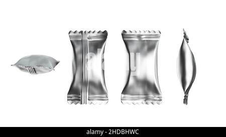 Eine 3D Rendering von metallischem Silberplastik isoliert mit einem weißen Hintergrund Stockfoto