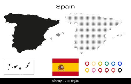 Spanien Karte punktiert auf weißem Hintergrund Vektor isoliert. Illustration für Technologiedesign oder Infografiken. Isoliert auf weißem Hintergrund. Bewegungsvektor Stock Vektor