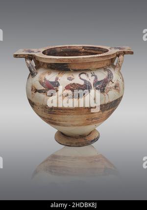 Antike griechische korinthische Töpferei Krater mit Vögeln verziert, 6th Cent v. Chr., Kokkinia Grab II, 1250 -1180 v. Chr. . Mykene archäologische Stätte Museum, Stockfoto