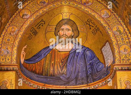 Jesus-Bild, Kathedrale Santa Maria Nuova, Monreale, Sizilien, Italien Stockfoto