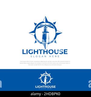 Leuchtturm Logo Design mit Kompass Design Illustration Vektor-Logo, Symbol, Symbol, App, können für Ihr Unternehmen verwendet werden Stock Vektor