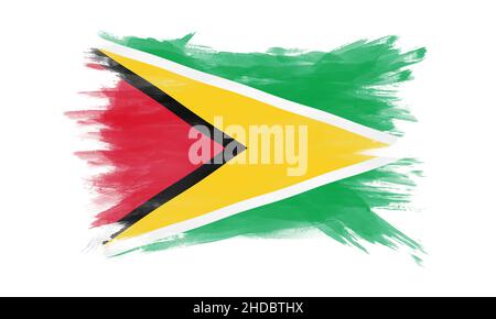 Guyana Flagge Pinselstrich, Nationalflagge auf weißem Hintergrund Stockfoto