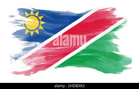 Namibia Flagge Pinselstrich, Nationalflagge auf weißem Hintergrund Stockfoto