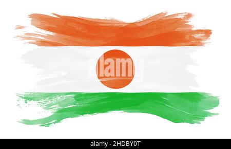 Niger Flagge Pinselstrich, Nationalflagge auf weißem Hintergrund Stockfoto