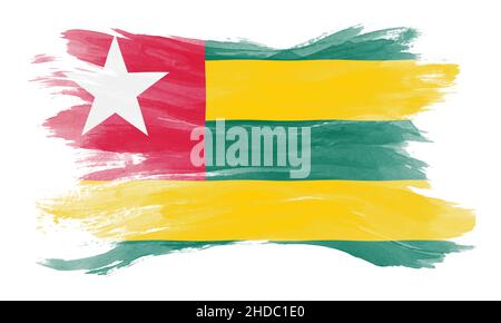 Togo Flagge Pinselstrich, Nationalflagge auf weißem Hintergrund Stockfoto