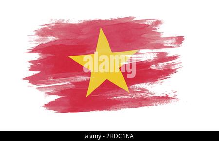 Vietnam Flagge Pinselstrich, Nationalflagge auf weißem Hintergrund Stockfoto