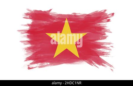 Vietnam Flagge Pinselstrich, Nationalflagge auf weißem Hintergrund Stockfoto