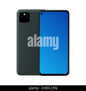 Isoliertes 3D Smartphone Pixel Mockup. Realistisches Design. Vorder- und Rückansicht. . Vektorgrafik Stock Vektor