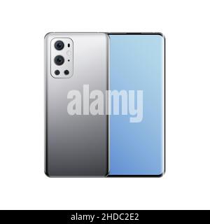 Ein Smartphone Mockup Isoliert. Realistisches 3D-design. Vorder- und Rückansicht. . Vektorgrafik Stock Vektor