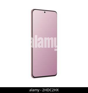 Isolierte Rosa Smartphone Galaxy Mockup. Realistisches 3D-design. Vorderansicht. Vektorgrafik Stock Vektor