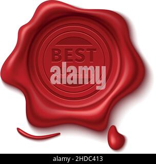 Bester Wachsstempel. Rote Gummidichtung in realistischem Stil Stock Vektor