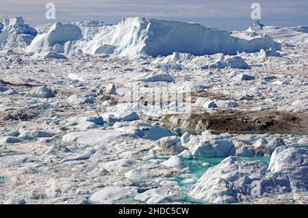 Blick über den weiten Eisfjord, Bucht, Sermermuit, Ilulissat, Arktis, Nordamerika, Grönland, Dänemark, Nordamerika Stockfoto