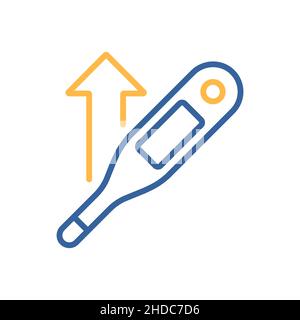 Erhöhte Temperatur mit Thermometer-Vektor-Flat-Symbol. Medizinisches Schild. Coronavirus. Graph-Symbol für medizinisches Website- und Apps-Design, Logo, App, UI Stock Vektor