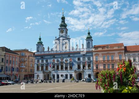 Rathaus, Premysla Otakara II Platz, Namesti Premysla Otakara II historische Altstadt, Ceske Budejovice, Jeske Budejovice, Bohemian-Budejovice Stockfoto