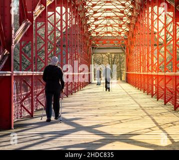 Menschen auf der Sechserbrücke am Tegeler See, Berlin, Deutschland, Europa Stockfoto