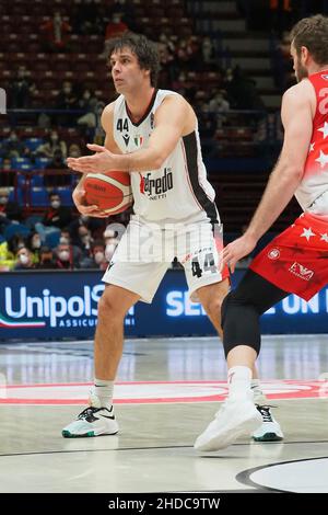 Mailand, Italien. 05th Januar 2022. Milos Teodosic (Virtus Segafredo Bologna) während der AX Armani Milano vs Virtus Segafredo Bologna, Italienischer Basketball Eine Serie Meisterschaft in Mailand, Italien, Januar 05 2022 Kredit: Unabhängige Fotoagentur/Alamy Live Nachrichten Stockfoto