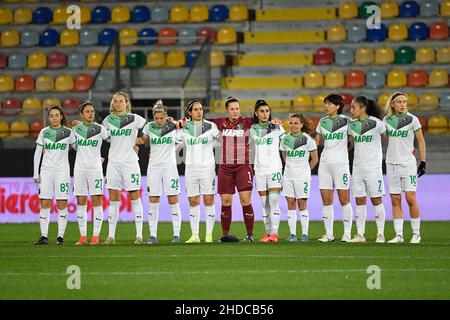 Frosinone, Italien. 05th Januar 2022. Sassuolo Women Team während des italienischen Supercup-Halbfinales 2021/2022 zwischen Juventus Women und Sassuolo Women am 05. Januar 2021 im Benito Stirpe Stadion in Frosinone. Kredit: Unabhängige Fotoagentur/Alamy Live Nachrichten Stockfoto