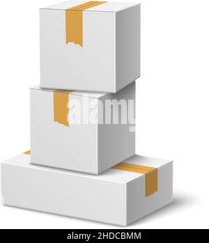 Stapel geschlossener Versandpakete. Weiße realistische Kartons Stock Vektor