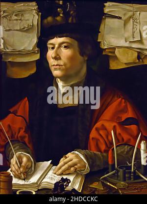 Porträt eines Händlers 1530 Jan Gossaert (1478–1532), Belgier, Belgien, Flämisch, Stockfoto